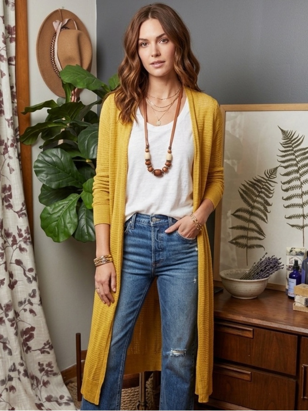 Rachel Zoe Yellow Open-Front Linen Duster